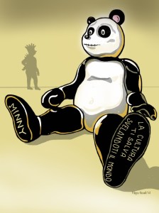 pippo panda con la scritta sul piede