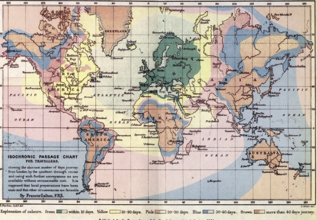 Fig.1 Mappa Isocrona di Francis Galton